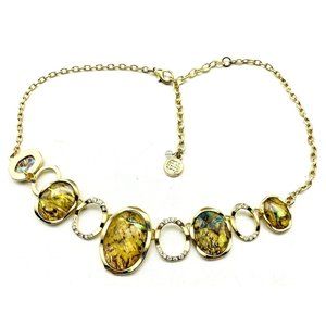 Liz Claiborne Tagged Multicolor Bead Necklace Gold Tone Oval Links Crystals